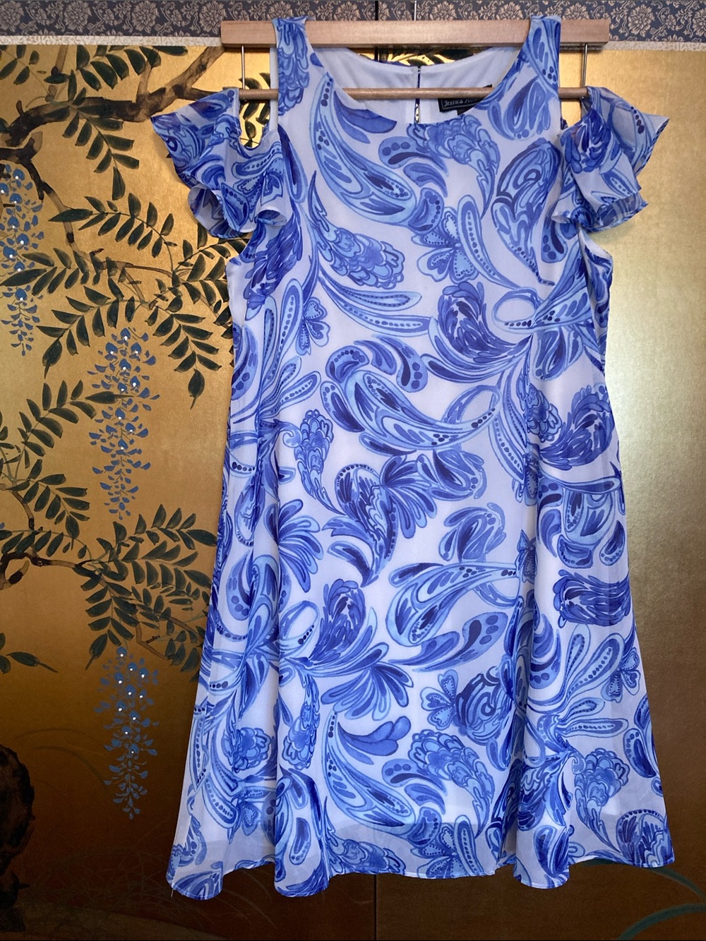 Flowy Blue and White Paisley Dress